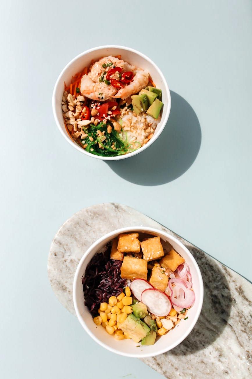 Colorful vegetarian meal with grains and vegetables